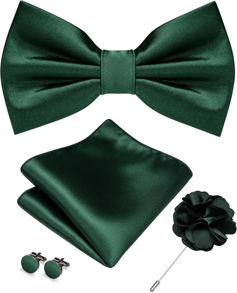 RBOCOTT Solid Color Bow Tie and Pocket Square with Lapel Pin Cufflinks Set 4PCS - Image 1